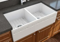 BOCCHI Vigneto 36" Fireclay Farmhouse Apron 50/50 Double Bowl Kitchen Sink, Matte White, 1351-002-0120
