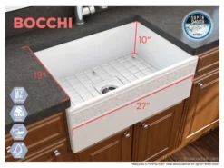 BOCCHI Vigneto 27" Fireclay Farmhouse Apron Single Bowl Kitchen Sink, Matte White, 1357-002-0120