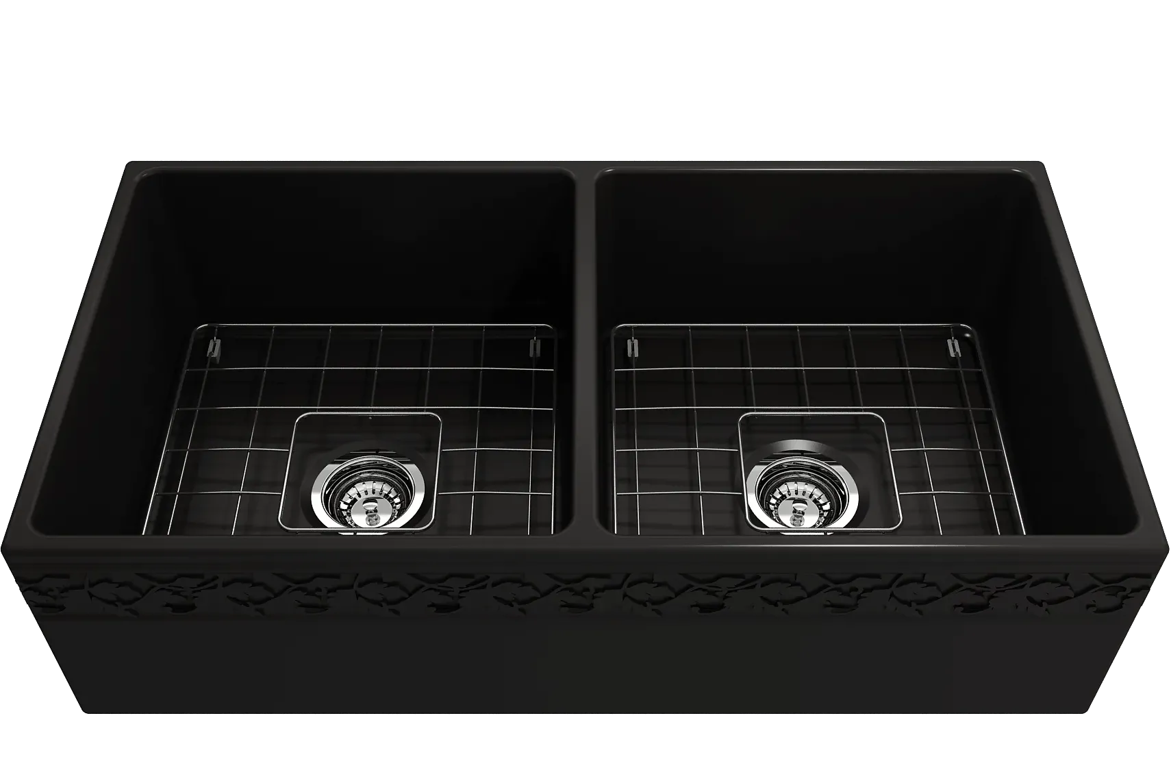 BOCCHI Vigneto 36" Fireclay Farmhouse Apron 50/50 Double Bowl Kitchen Sink, Matte Black, 1351-004-0120