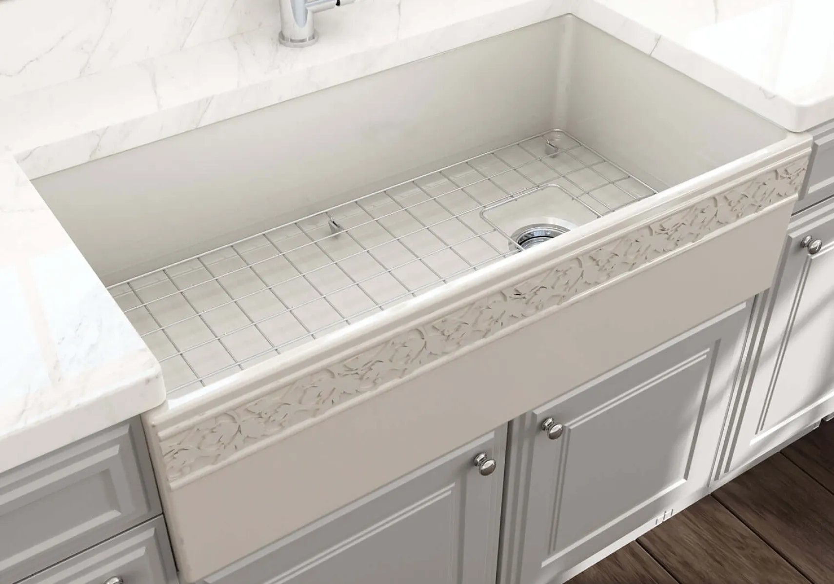 BOCCHI Vigneto 36" Fireclay Farmhouse Apron Single Bowl Kitchen Sink, Biscuit, 1355-014-0120