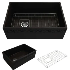 BOCCHI Vigneto 30" Fireclay Farmhouse Apron Single Bowl Kitchen Sink, Matte Black, 1347-004-0120