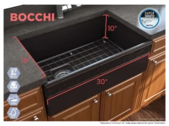 BOCCHI Vigneto 30" Fireclay Farmhouse Apron Single Bowl Kitchen Sink, Matte Black, 1347-004-0120