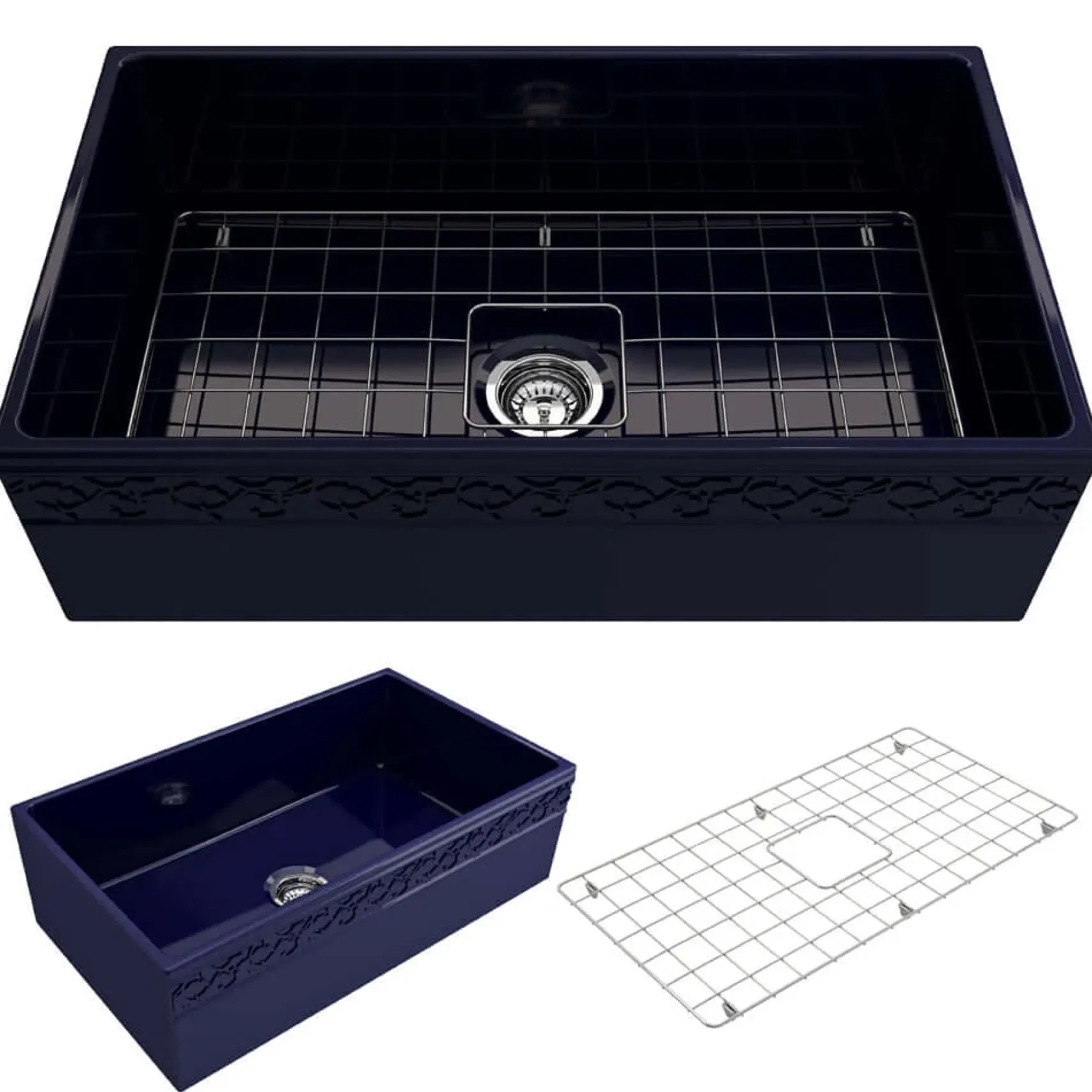 BOCCHI Vigneto 33" Fireclay Farmhouse Apron Single Bowl Kitchen Sink, Sapphire Blue, 1353-010-0120
