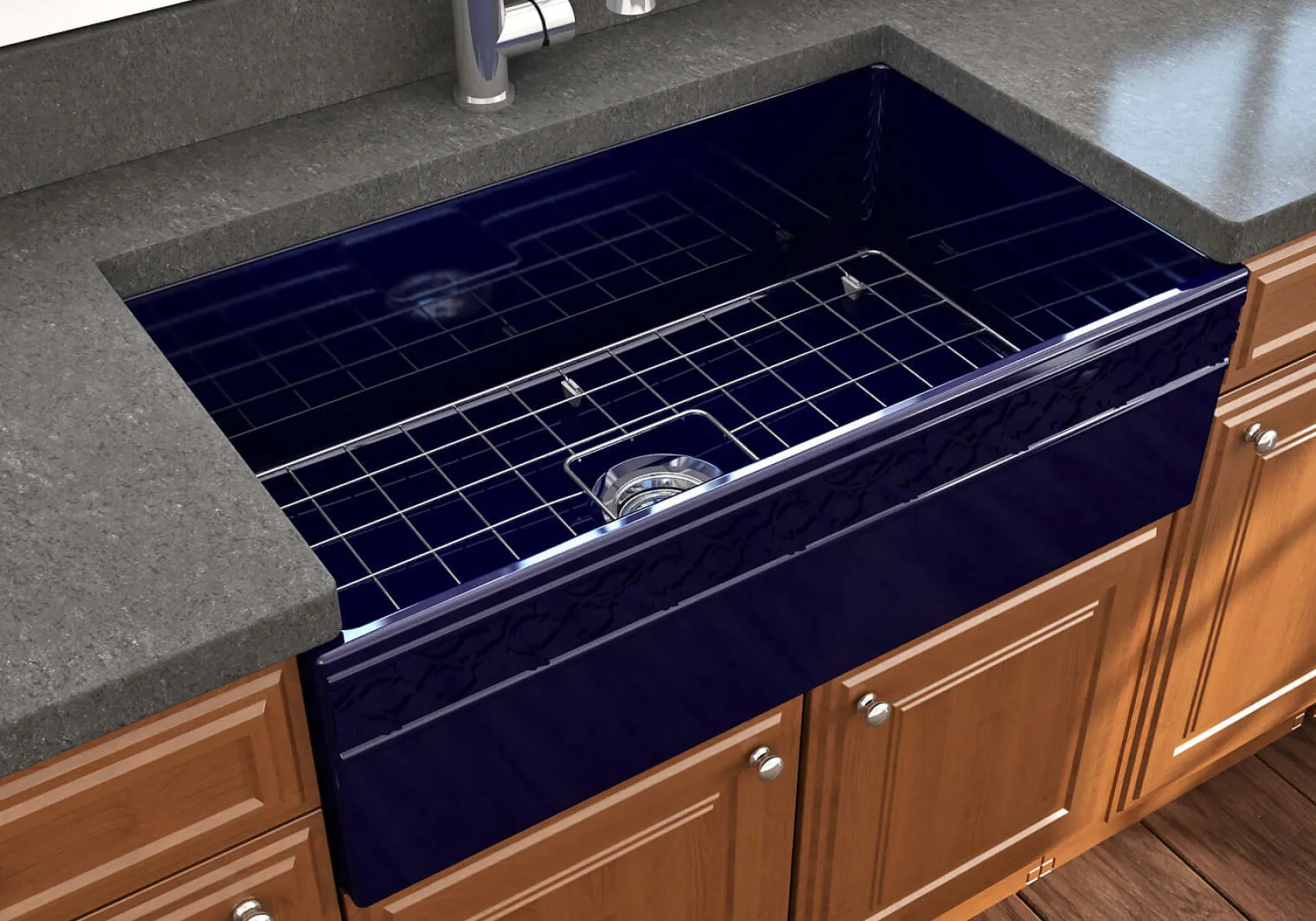 BOCCHI Vigneto 33" Fireclay Farmhouse Apron Single Bowl Kitchen Sink, Sapphire Blue, 1353-010-0120