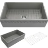 BOCCHI Vigneto 33" Fireclay Farmhouse Apron Single Bowl Kitchen Sink, Matte Gray, 1353-006-0120