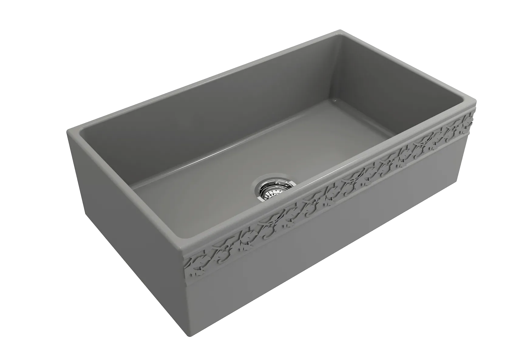 BOCCHI Vigneto 33" Fireclay Farmhouse Apron Single Bowl Kitchen Sink, Matte Gray, 1353-006-0120