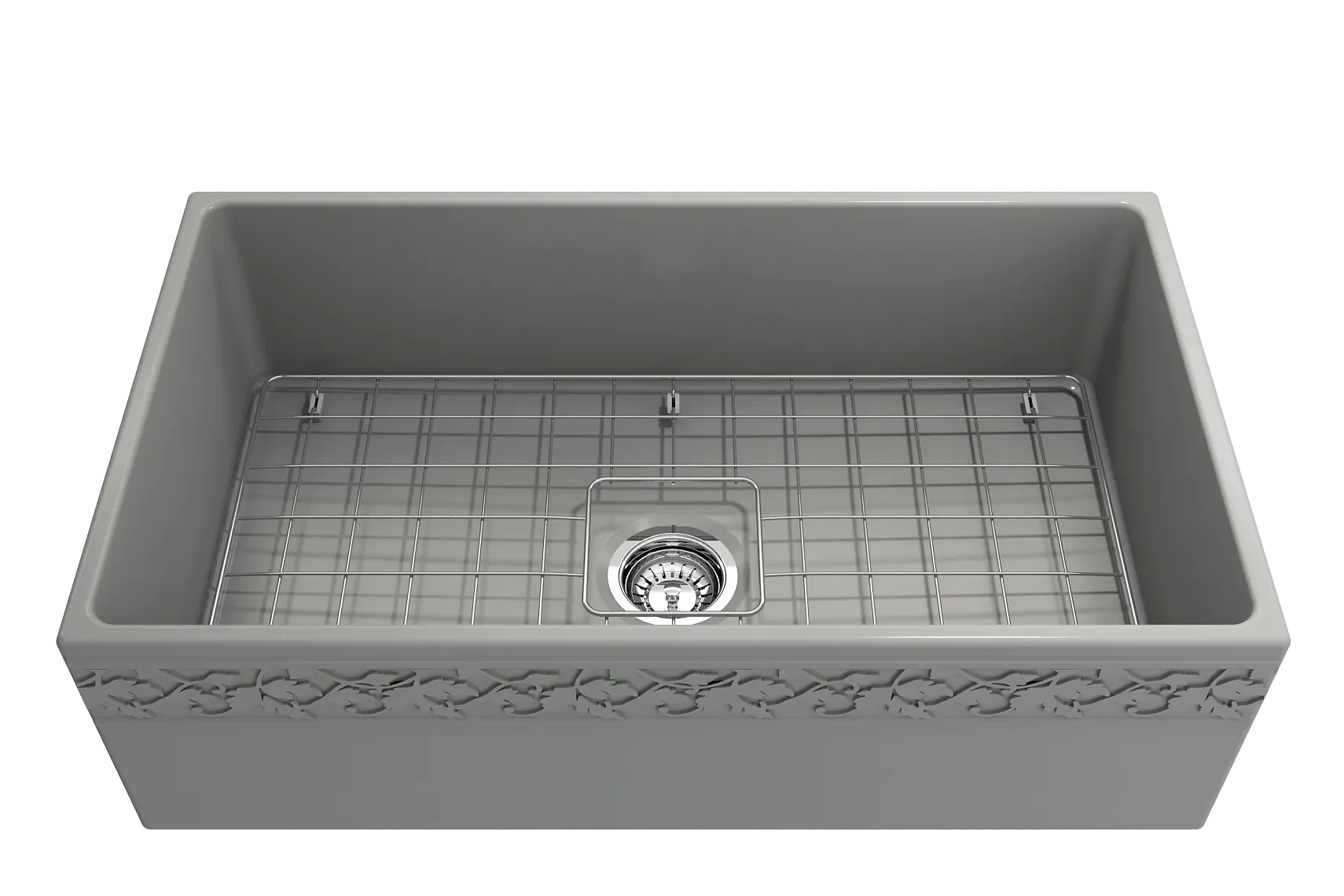 BOCCHI Vigneto 33" Fireclay Farmhouse Apron Single Bowl Kitchen Sink, Matte Gray, 1353-006-0120