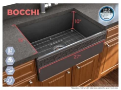 BOCCHI Vigneto 27" Fireclay Farmhouse Apron Single Bowl Kitchen Sink, Matte Dark Gray, 1357-020-0120