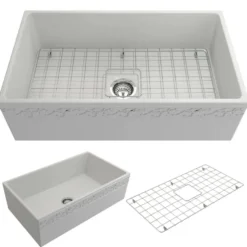 BOCCHI Vigneto 33" Fireclay Farmhouse Apron Single Bowl Kitchen Sink, Matte White, 1353-002-0120