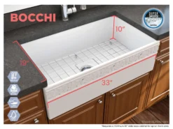 BOCCHI Vigneto 33" Fireclay Farmhouse Apron Single Bowl Kitchen Sink, Matte White, 1353-002-0120