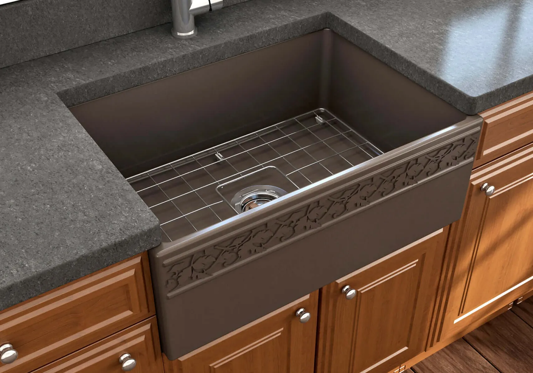 BOCCHI Vigneto 27" Fireclay Farmhouse Apron Single Bowl Kitchen Sink, Matte Brown, 1357-025-0120
