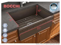 BOCCHI Vigneto 27" Fireclay Farmhouse Apron Single Bowl Kitchen Sink, Matte Brown, 1357-025-0120