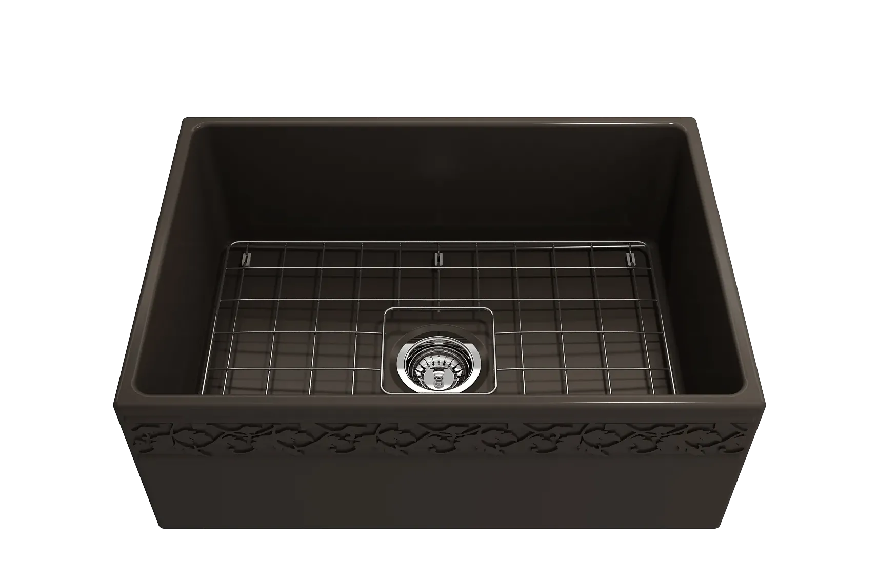 BOCCHI Vigneto 27" Fireclay Farmhouse Apron Single Bowl Kitchen Sink, Matte Brown, 1357-025-0120