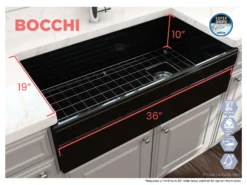 BOCCHI Vigneto 36" Fireclay Farmhouse Apron Single Bowl Kitchen Sink, Black, 1355-005-0120