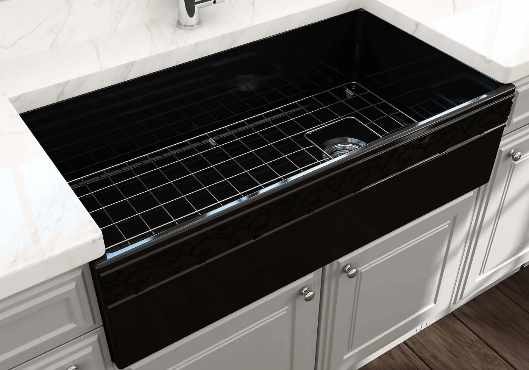 BOCCHI Vigneto 36" Fireclay Farmhouse Apron Single Bowl Kitchen Sink, Black, 1355-005-0120