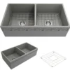 BOCCHI Vigneto 36" Fireclay Farmhouse Apron 50/50 Double Bowl Kitchen Sink, Matte Gray, 1351-006-0120