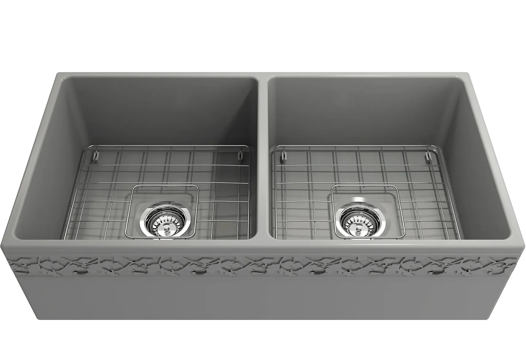 BOCCHI Vigneto 36" Fireclay Farmhouse Apron 50/50 Double Bowl Kitchen Sink, Matte Gray, 1351-006-0120