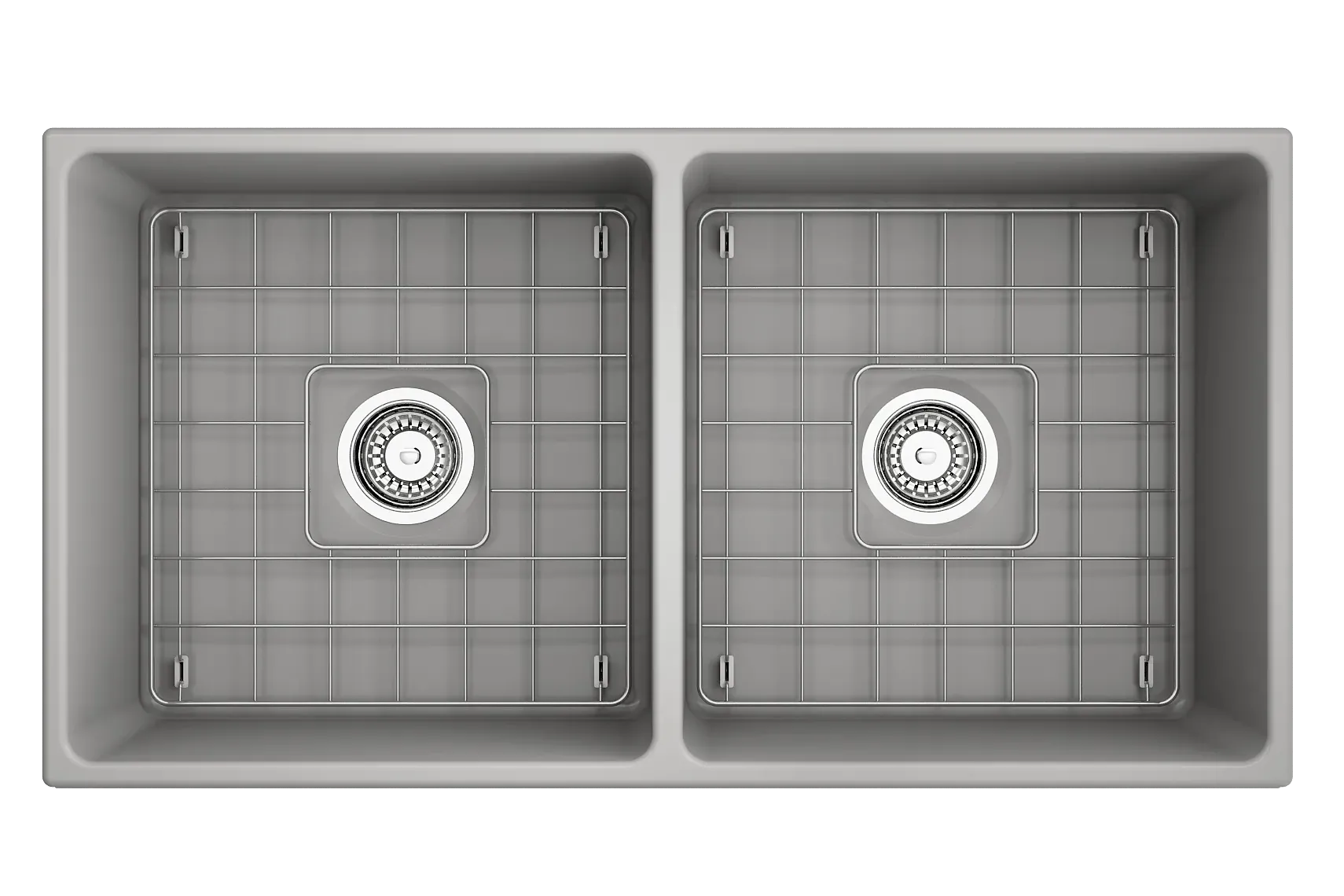 BOCCHI Vigneto 36" Fireclay Farmhouse Apron 50/50 Double Bowl Kitchen Sink, Matte Gray, 1351-006-0120