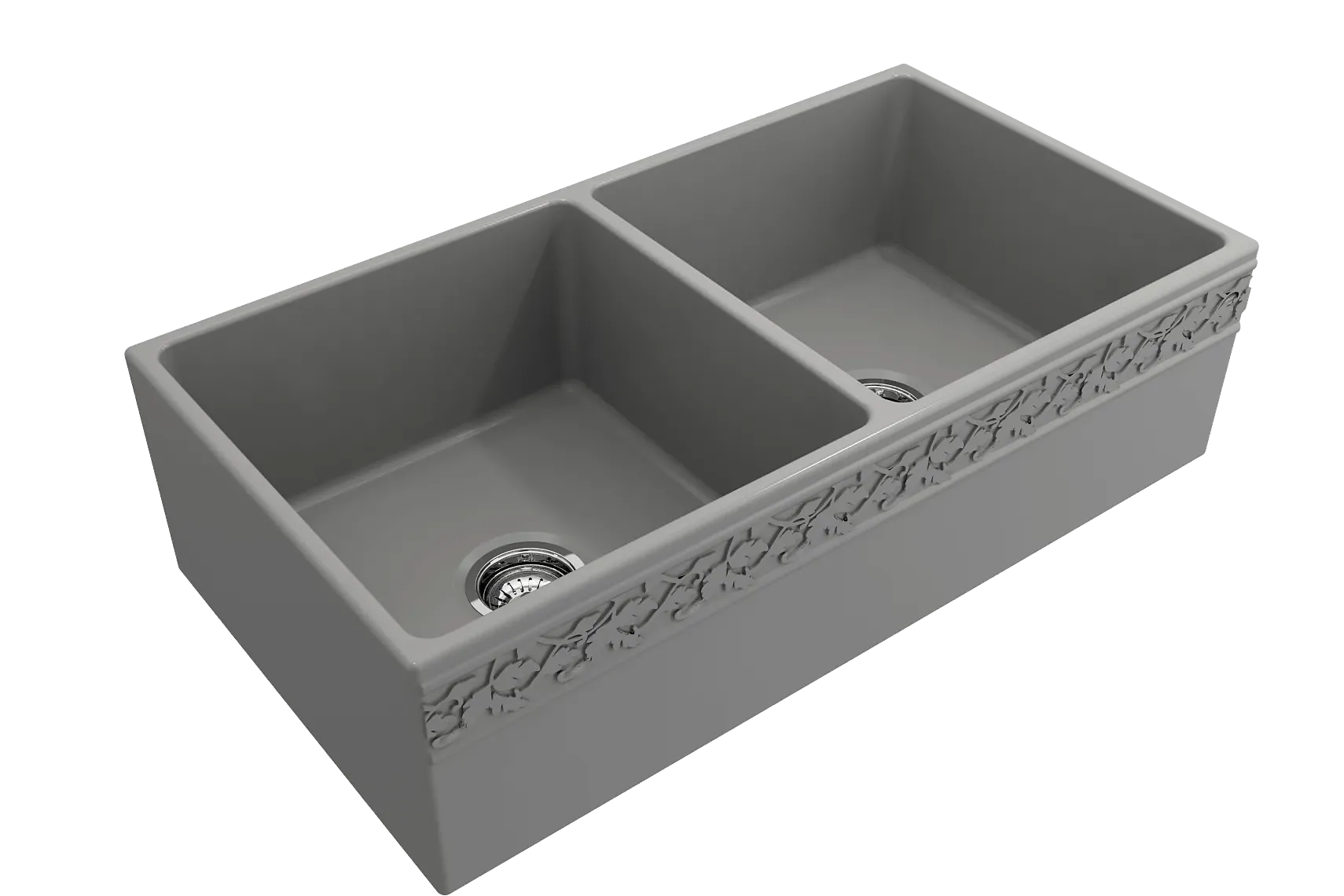 BOCCHI Vigneto 36" Fireclay Farmhouse Apron 50/50 Double Bowl Kitchen Sink, Matte Gray, 1351-006-0120