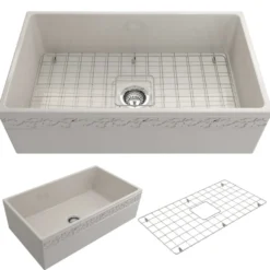 BOCCHI Vigneto 33" Fireclay Farmhouse Apron Single Bowl Kitchen Sink, Biscuit, 1353-014-0120