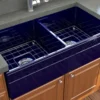 BOCCHI Vigneto 36" Fireclay Farmhouse Apron 50/50 Double Bowl Kitchen Sink, Sapphire Blue, 1351-010-0120