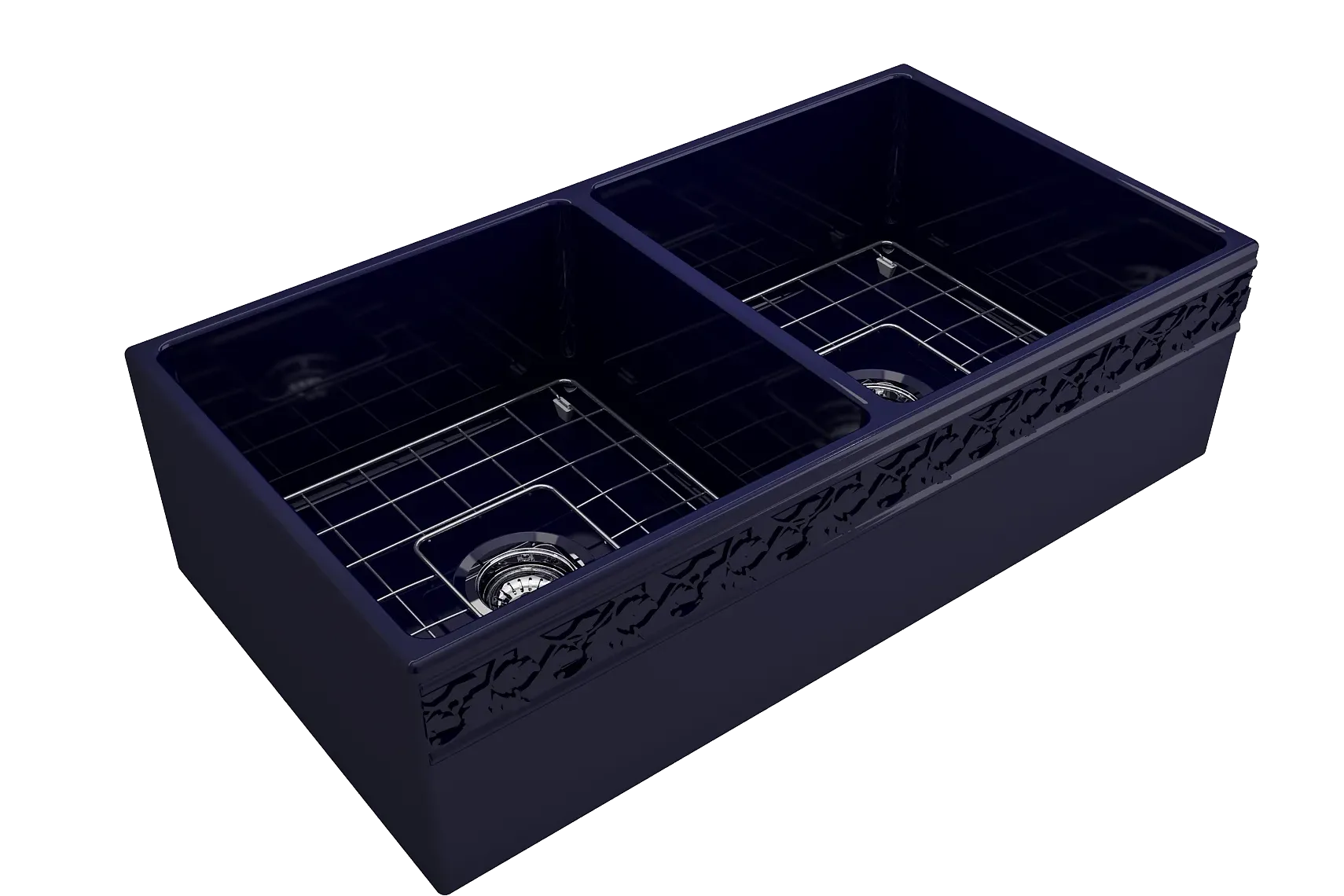 BOCCHI Vigneto 36" Fireclay Farmhouse Apron 50/50 Double Bowl Kitchen Sink, Sapphire Blue, 1351-010-0120