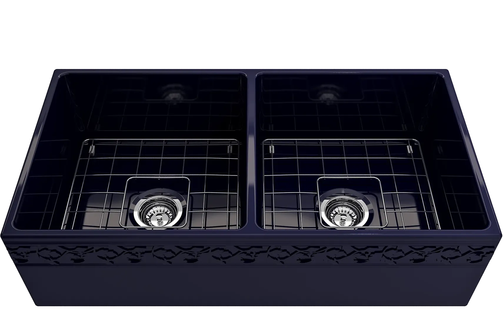 BOCCHI Vigneto 36" Fireclay Farmhouse Apron 50/50 Double Bowl Kitchen Sink, Sapphire Blue, 1351-010-0120