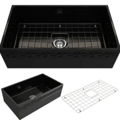 BOCCHI Vigneto 33" Fireclay Farmhouse Apron Single Bowl Kitchen Sink, Black, 1353-005-0120