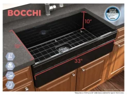 BOCCHI Vigneto 33" Fireclay Farmhouse Apron Single Bowl Kitchen Sink, Black, 1353-005-0120