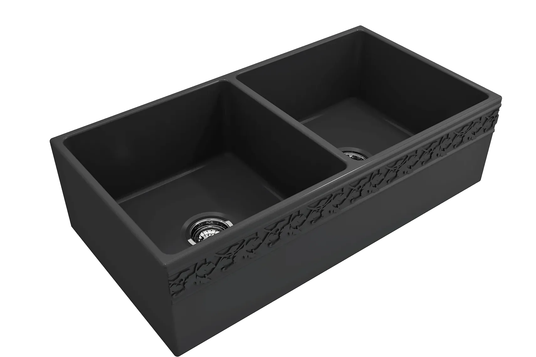BOCCHI Vigneto 36" Fireclay Farmhouse Apron 50/50 Double Bowl Kitchen Sink, Matte Dark Gray, 1351-020-0120