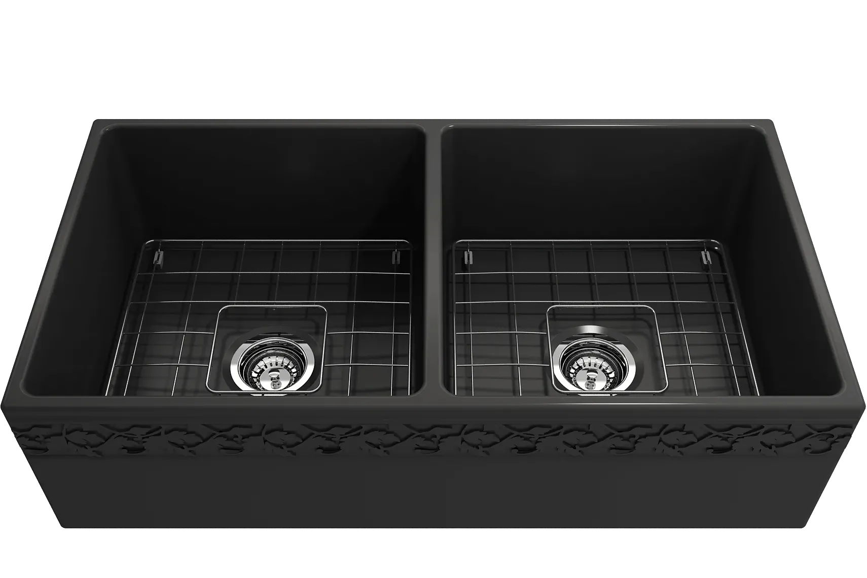 BOCCHI Vigneto 36" Fireclay Farmhouse Apron 50/50 Double Bowl Kitchen Sink, Matte Dark Gray, 1351-020-0120