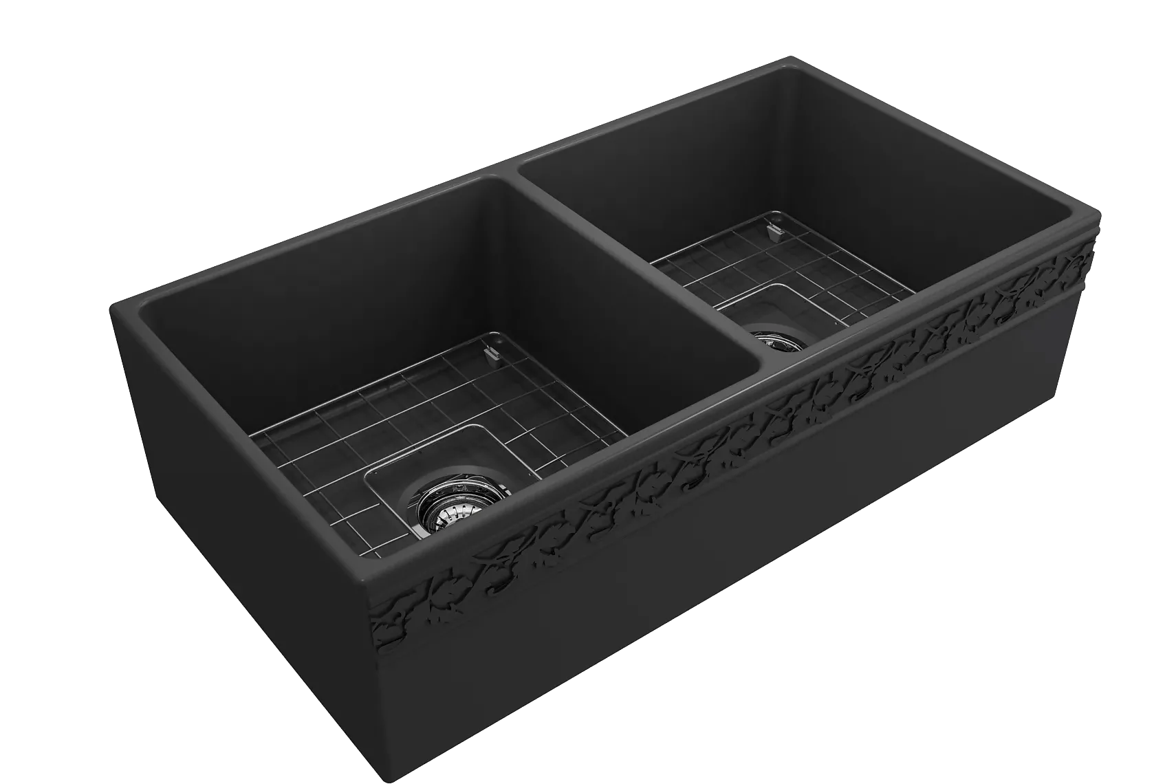 BOCCHI Vigneto 36" Fireclay Farmhouse Apron 50/50 Double Bowl Kitchen Sink, Matte Dark Gray, 1351-020-0120