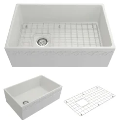 BOCCHI Vigneto 30" Fireclay Farmhouse Apron Single Bowl Kitchen Sink, Matte White, 1347-002-0120