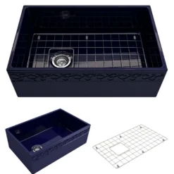 BOCCHI Vigneto 30" Fireclay Farmhouse Apron Single Bowl Kitchen Sink, Sapphire Blue, 1347-010-0120