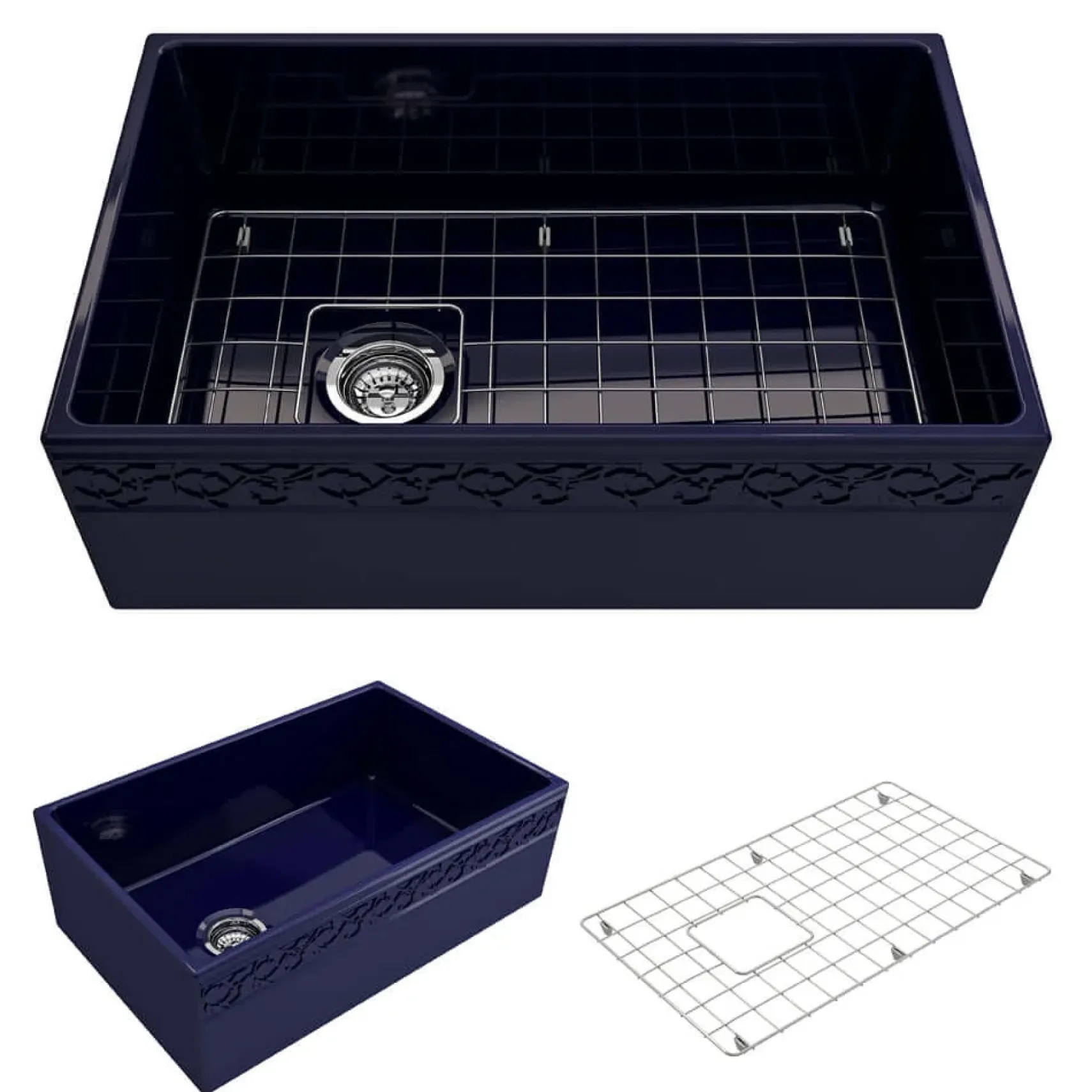 BOCCHI Vigneto 30" Fireclay Farmhouse Apron Single Bowl Kitchen Sink, Sapphire Blue, 1347-010-0120