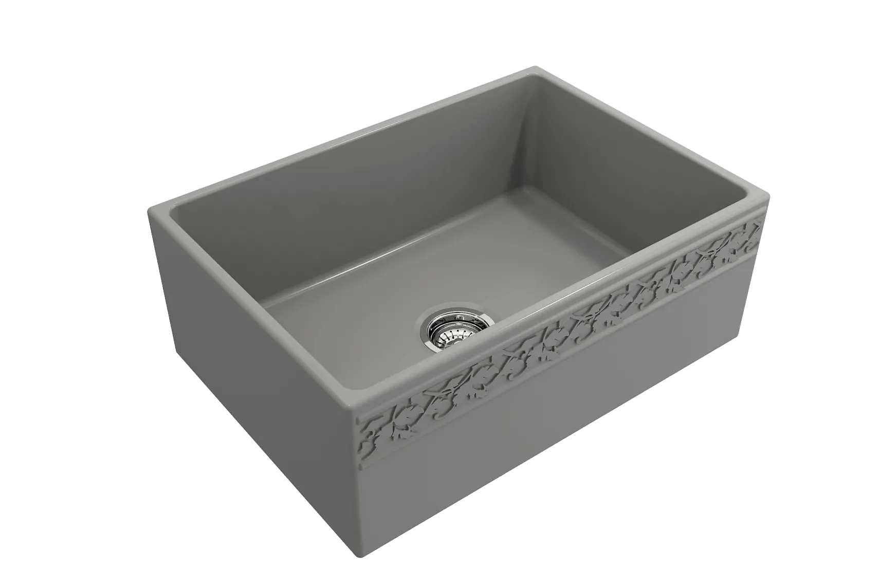 BOCCHI Vigneto 27" Fireclay Farmhouse Apron Single Bowl Kitchen Sink, Matte Gray, 1357-006-0120