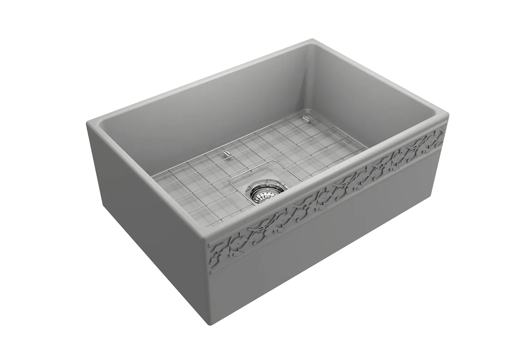 BOCCHI Vigneto 27" Fireclay Farmhouse Apron Single Bowl Kitchen Sink, Matte Gray, 1357-006-0120