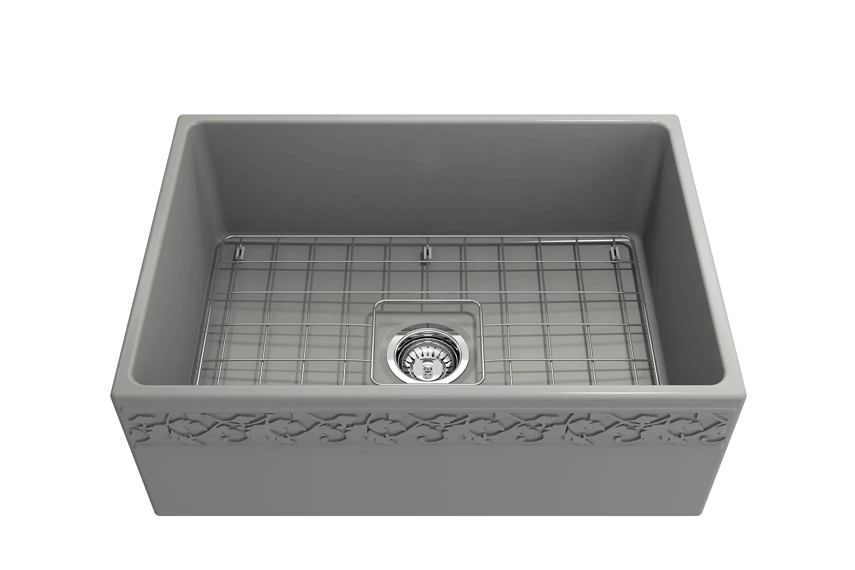 BOCCHI Vigneto 27" Fireclay Farmhouse Apron Single Bowl Kitchen Sink, Matte Gray, 1357-006-0120