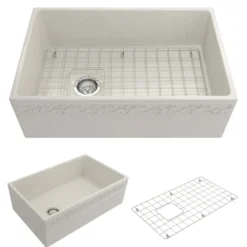 BOCCHI Vigneto 30" Fireclay Farmhouse Apron Single Bowl Kitchen Sink, Biscuit, 1347-014-0120