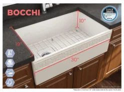 BOCCHI Vigneto 30" Fireclay Farmhouse Apron Single Bowl Kitchen Sink, Biscuit, 1347-014-0120
