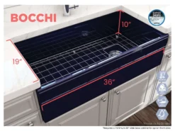 BOCCHI Vigneto 36" Fireclay Farmhouse Apron Single Bowl Kitchen Sink, Sapphire Blue, 1355-010-0120