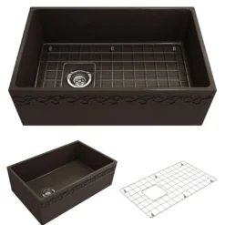 BOCCHI Vigneto 30" Fireclay Farmhouse Apron Single Bowl Kitchen Sink, Matte Brown, 1347-025-0120