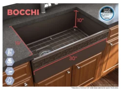 BOCCHI Vigneto 30" Fireclay Farmhouse Apron Single Bowl Kitchen Sink, Matte Brown, 1347-025-0120