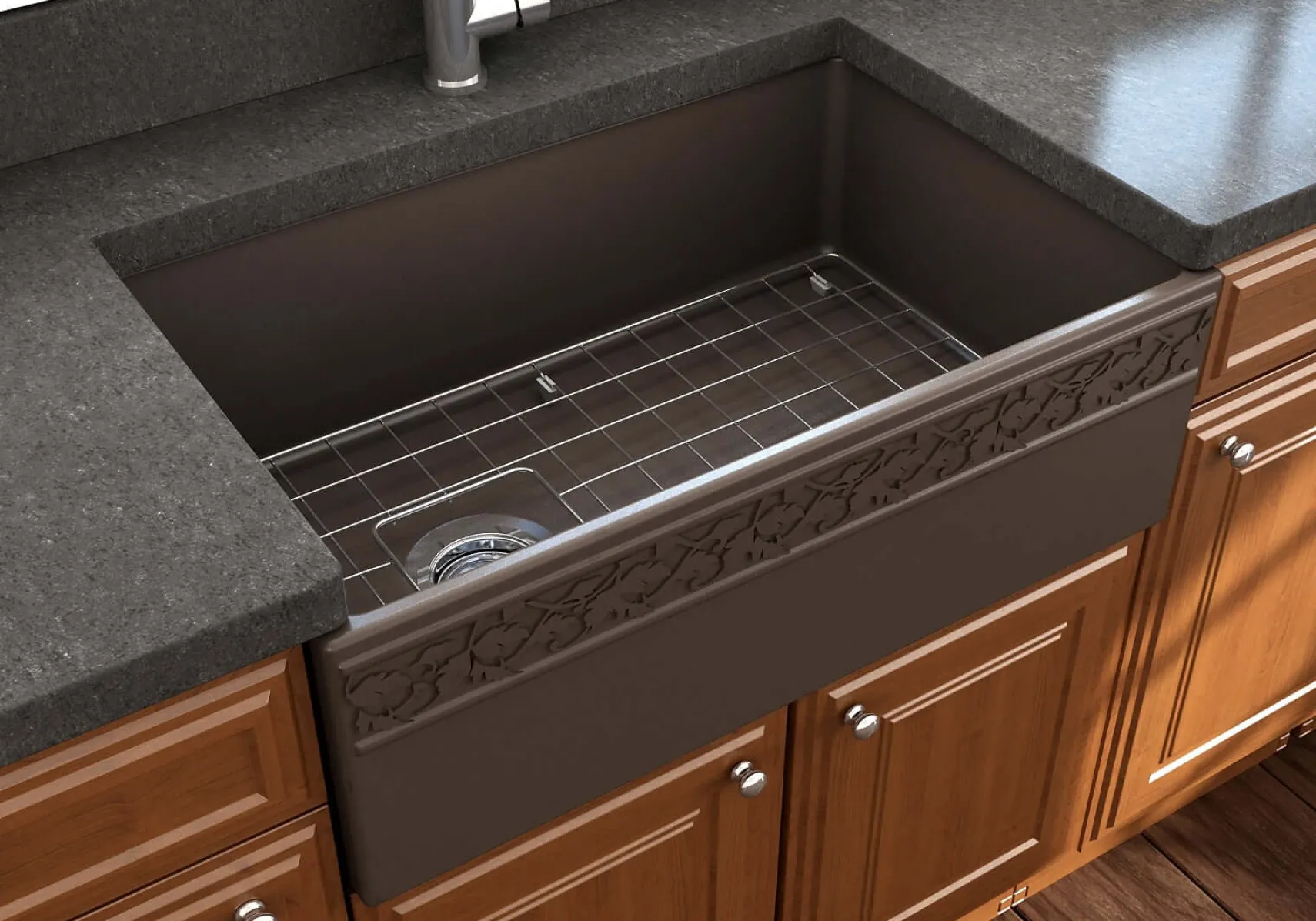 BOCCHI Vigneto 30" Fireclay Farmhouse Apron Single Bowl Kitchen Sink, Matte Brown, 1347-025-0120