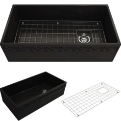 BOCCHI Vigneto 36" Fireclay Farmhouse Apron Single Bowl Kitchen Sink, Matte Black, 1355-004-0120