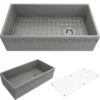 BOCCHI Vigneto 36" Fireclay Farmhouse Apron Single Bowl Kitchen Sink, Matte Gray, 1355-006-0120