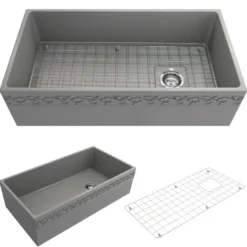 BOCCHI Vigneto 36" Fireclay Farmhouse Apron Single Bowl Kitchen Sink, Matte Gray, 1355-006-0120