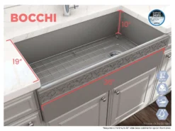 BOCCHI Vigneto 36" Fireclay Farmhouse Apron Single Bowl Kitchen Sink, Matte Gray, 1355-006-0120