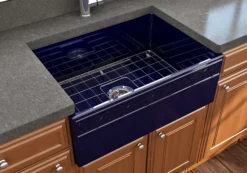 BOCCHI Vigneto 27" Fireclay Farmhouse Apron Single Bowl Kitchen Sink, Sapphire Blue, 1357-010-0120