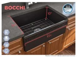 BOCCHI Vigneto 27" Fireclay Farmhouse Apron Single Bowl Kitchen Sink, Matte Black, 1357-004-0120